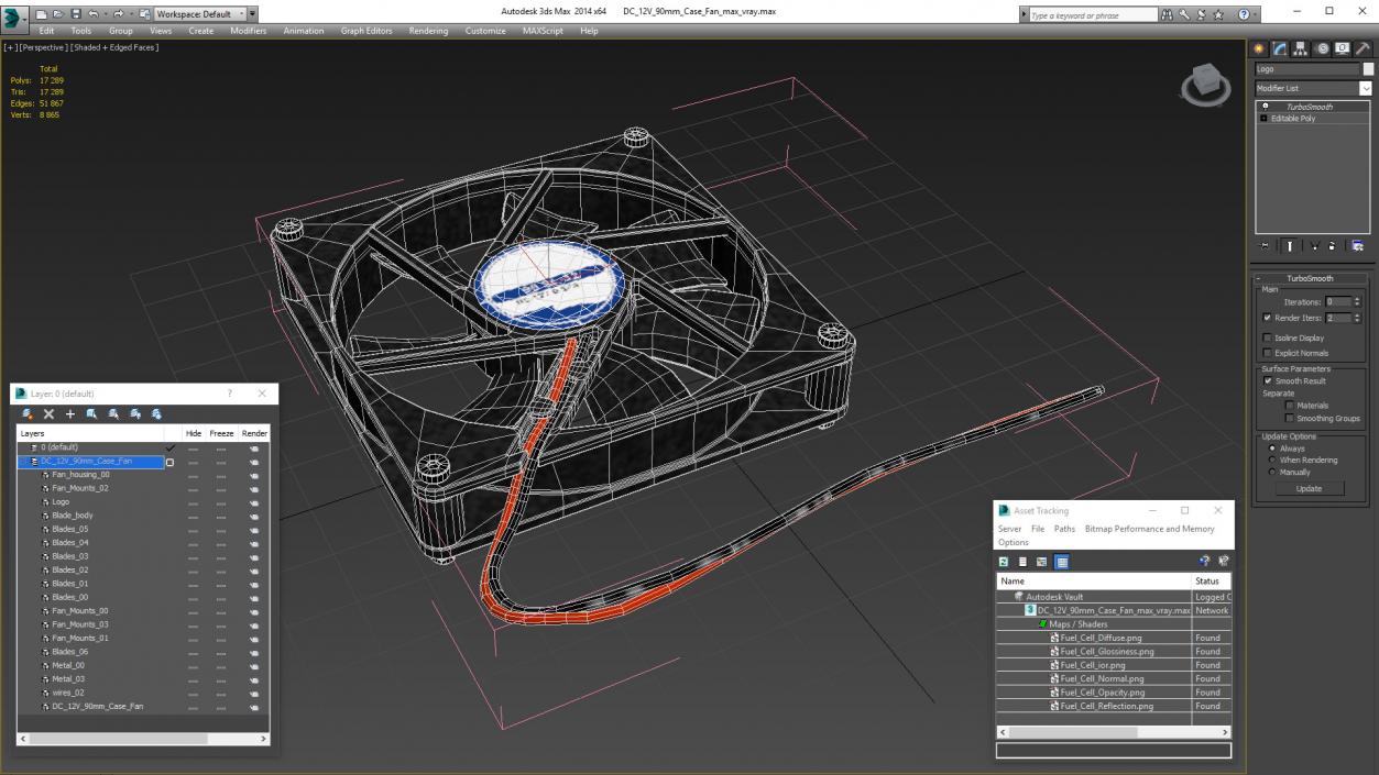 3D model DC 12V 90mm Case Fan