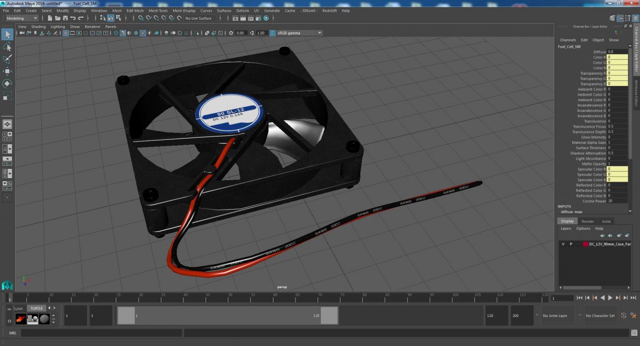 3D model DC 12V 90mm Case Fan