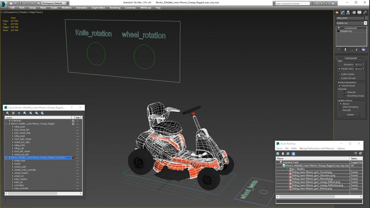 Electric Mobility Lawn-Mower Orange Rigged 3D