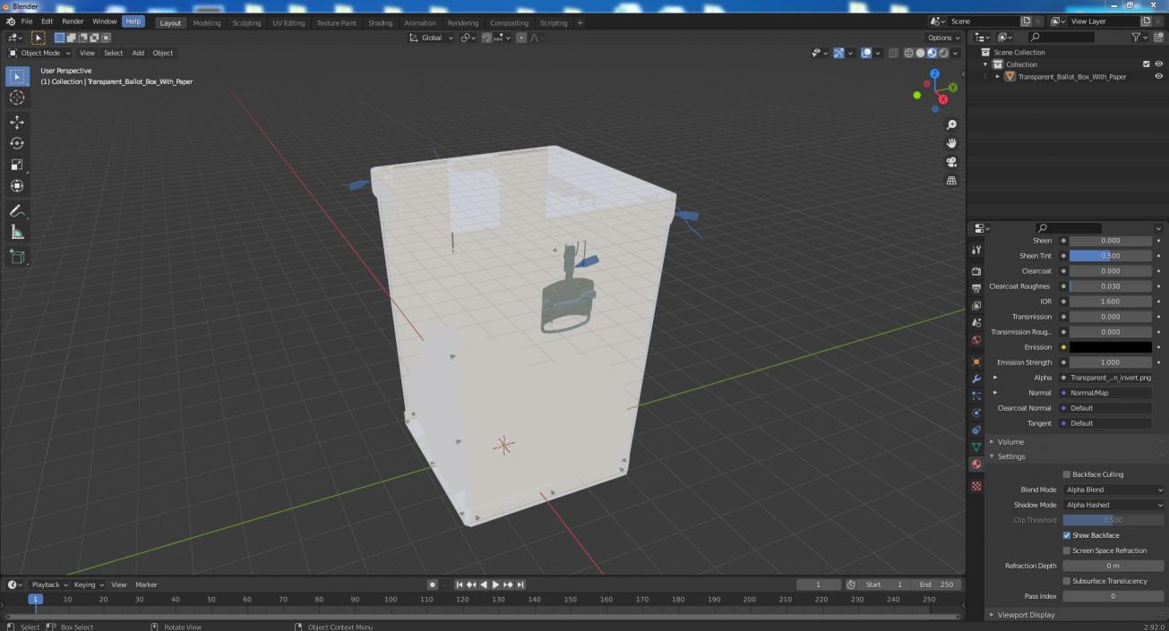 3D Transparent Ballot Box With Paper model