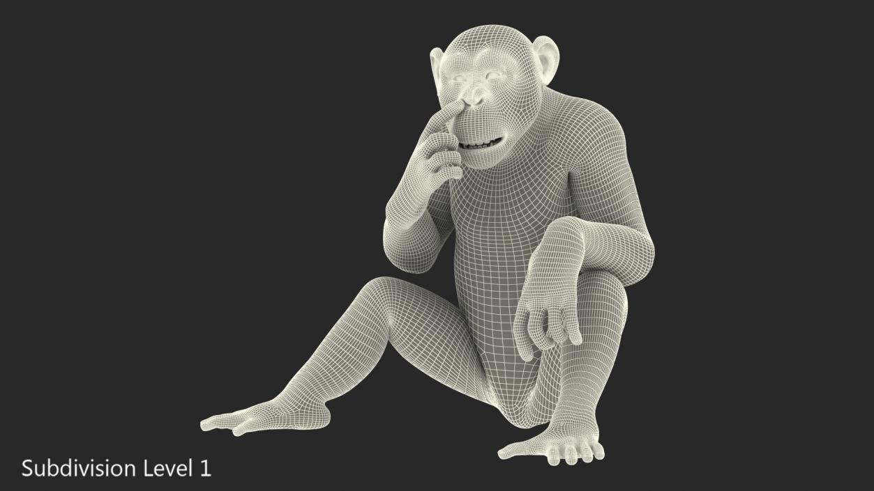 3D Dark Chimpanzee Rigged with Fur