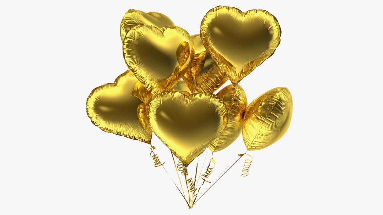 3D Heart Shaped Gold Balloon Bouquet model