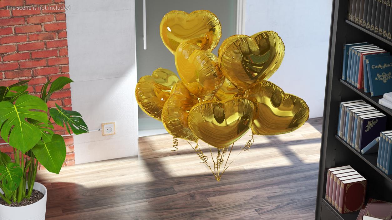 3D Heart Shaped Gold Balloon Bouquet model