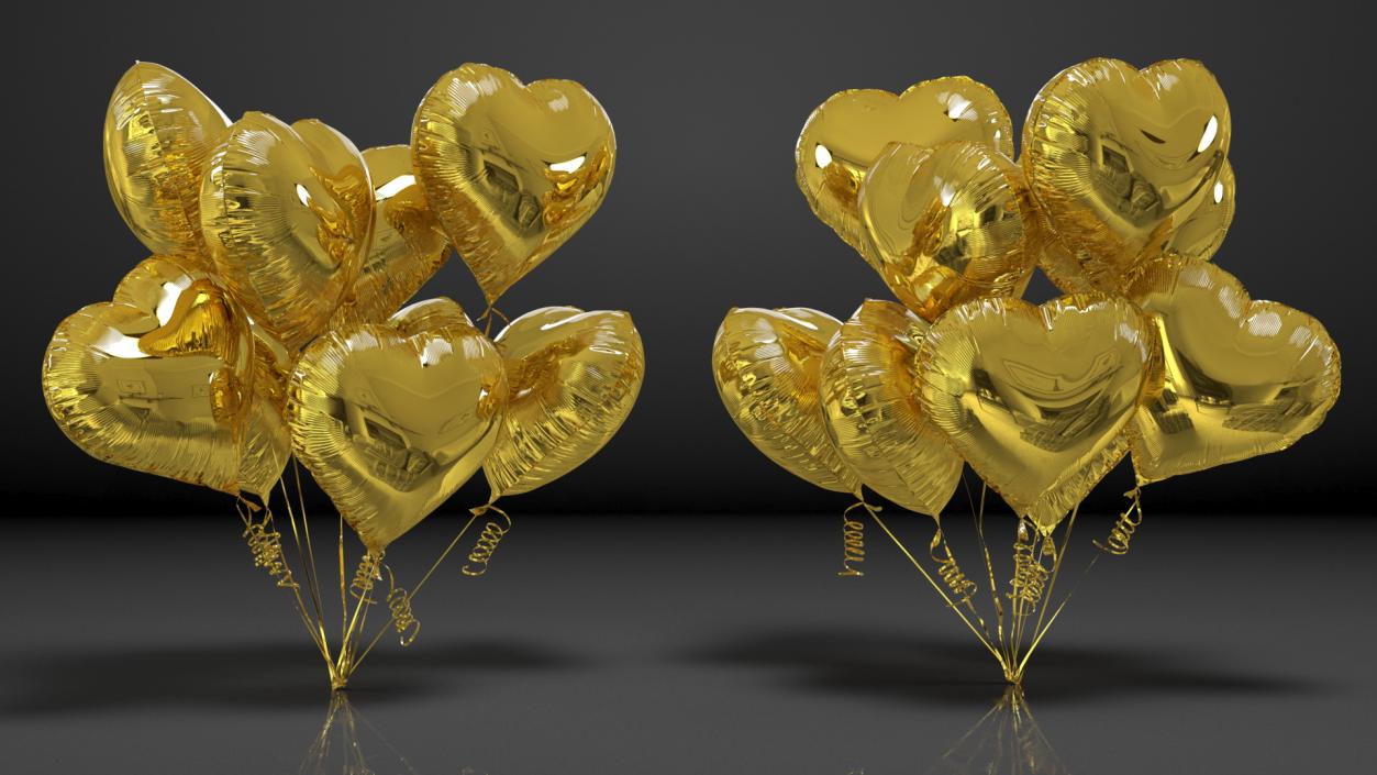 3D Heart Shaped Gold Balloon Bouquet model