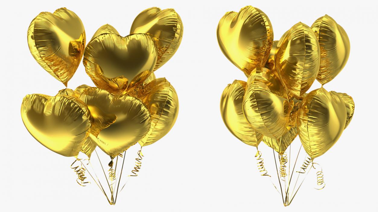 3D Heart Shaped Gold Balloon Bouquet model