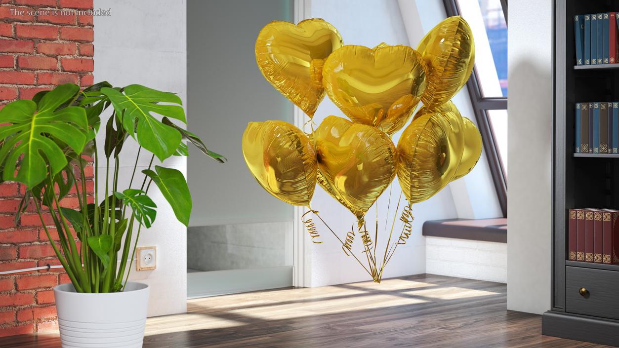 3D Heart Shaped Gold Balloon Bouquet model