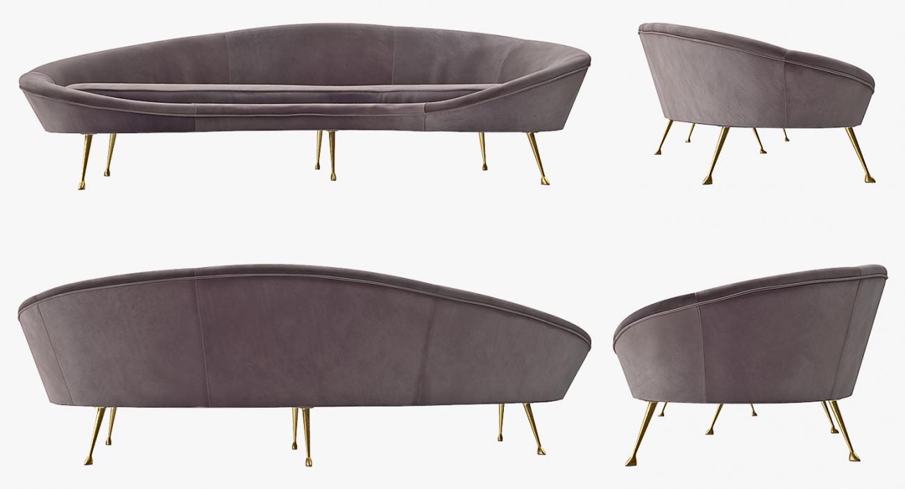 Ico Parisi Sofa 1950s Style Velvet 3D model