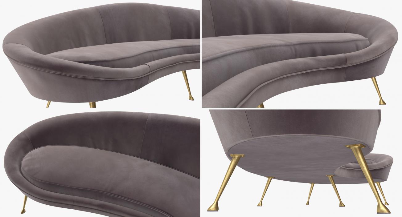 Ico Parisi Sofa 1950s Style Velvet 3D model