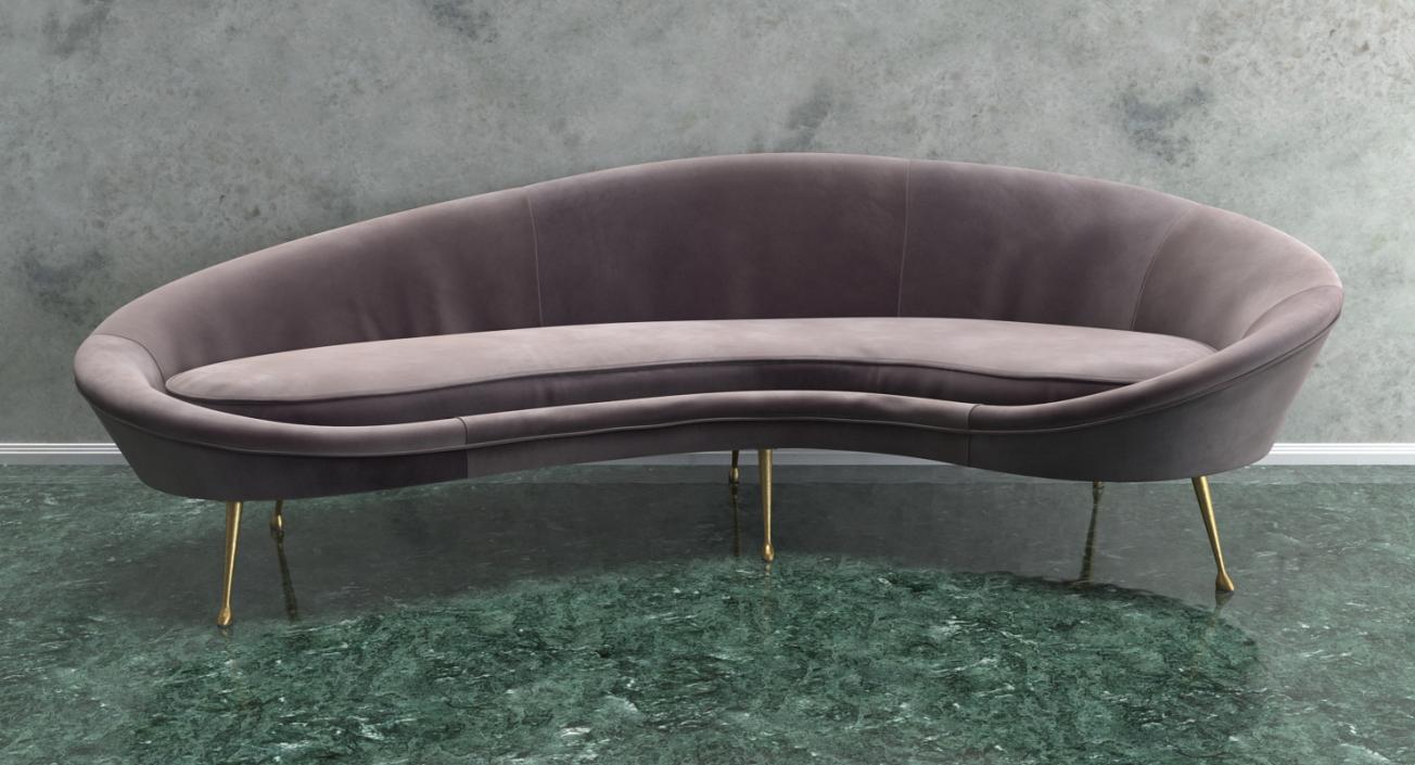 Ico Parisi Sofa 1950s Style Velvet 3D model