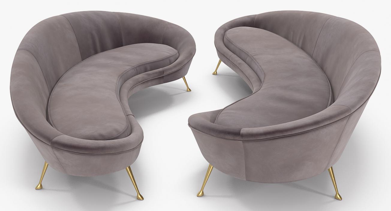 Ico Parisi Sofa 1950s Style Velvet 3D model