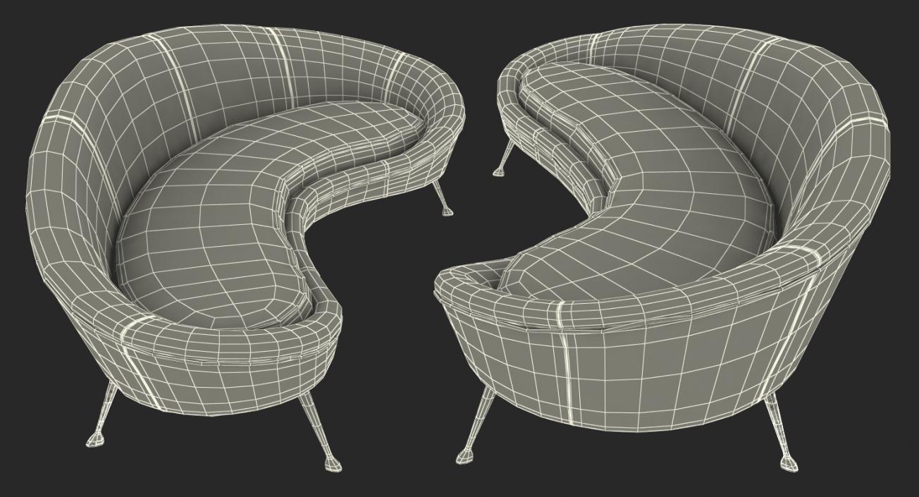 Ico Parisi Sofa 1950s Style Velvet 3D model