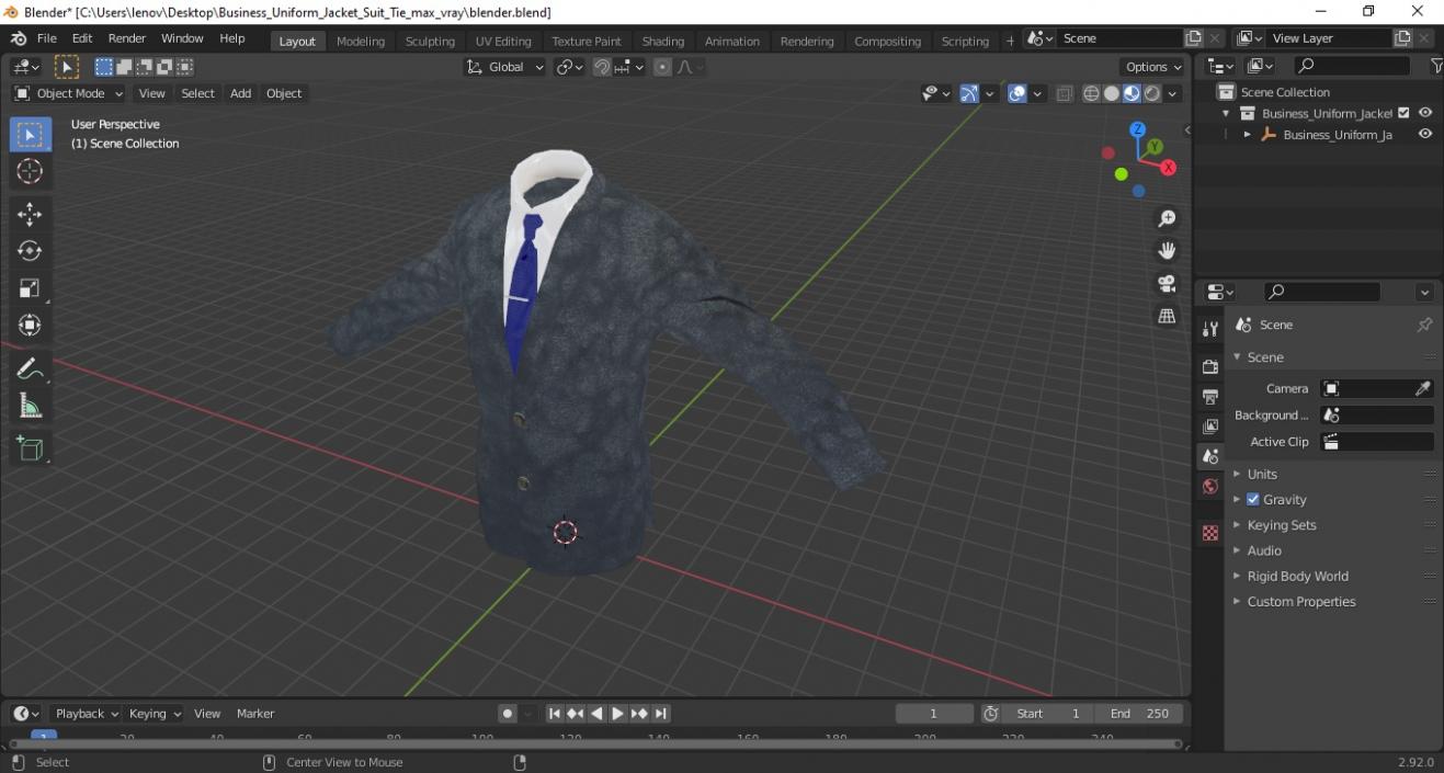 Business Uniform Jacket Suit Tie 3D