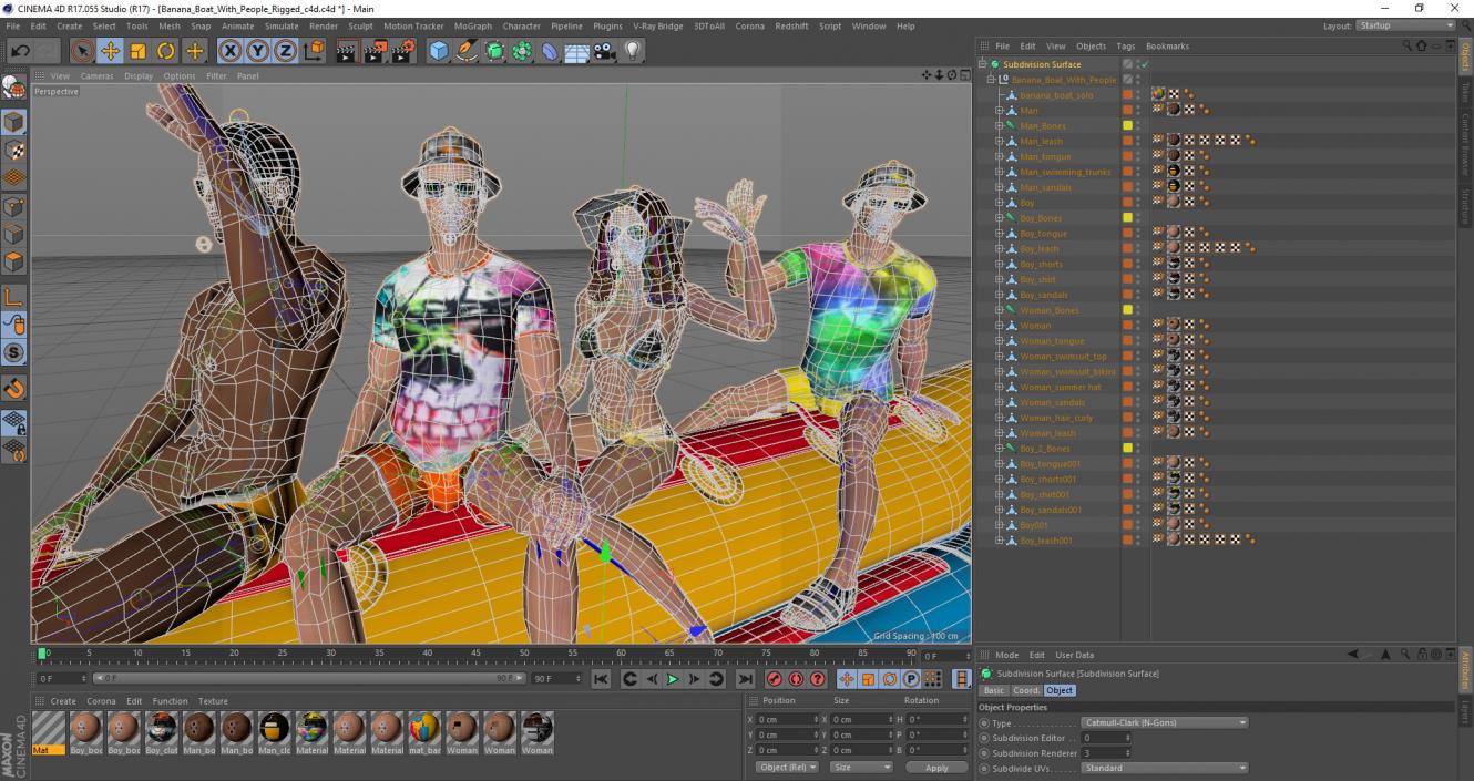 Banana Boat With People Rigged for Cinema 4D 3D model