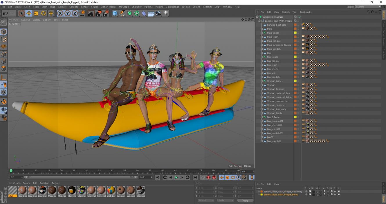 Banana Boat With People Rigged for Cinema 4D 3D model