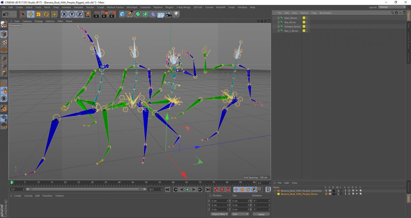 Banana Boat With People Rigged for Cinema 4D 3D model
