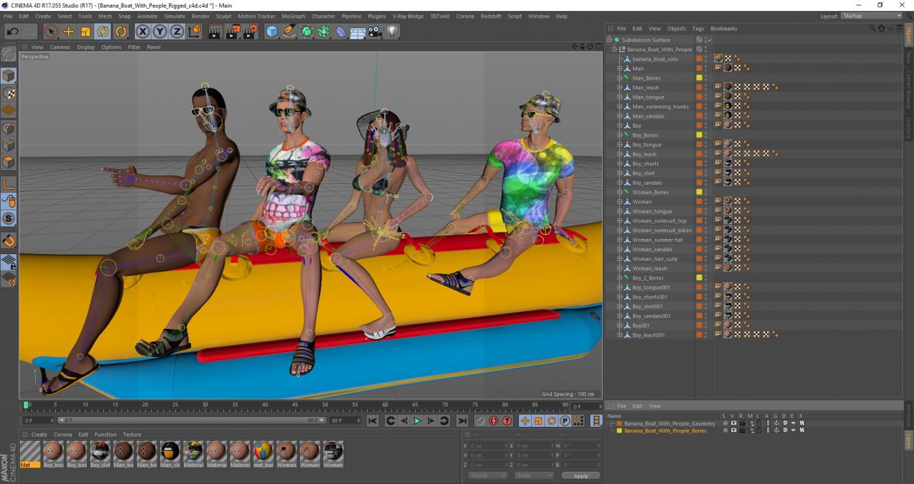 Banana Boat With People Rigged for Cinema 4D 3D model