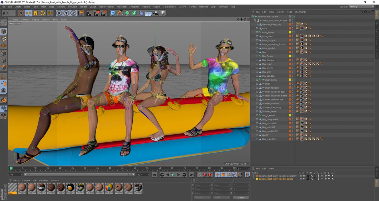 Banana Boat With People Rigged for Cinema 4D 3D model