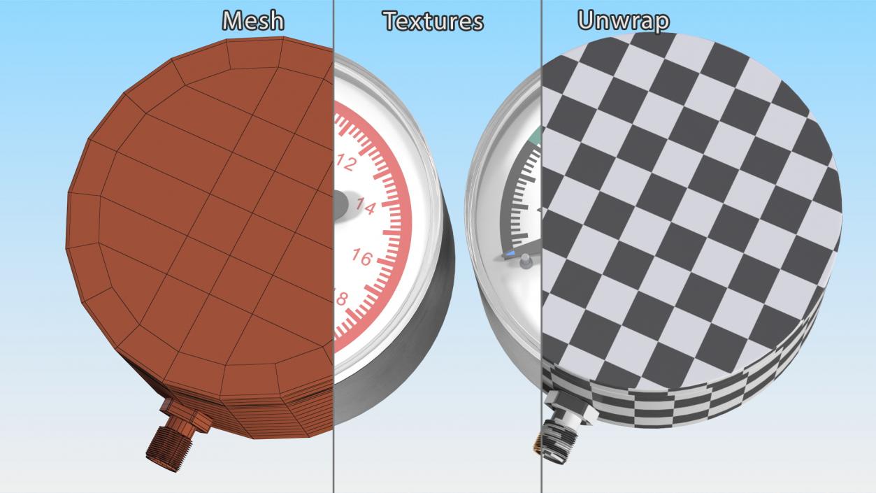 3D Mechanical Pressure Gauge 20psi