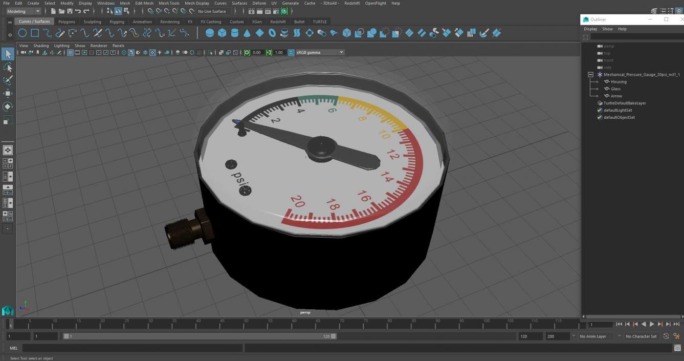 3D Mechanical Pressure Gauge 20psi