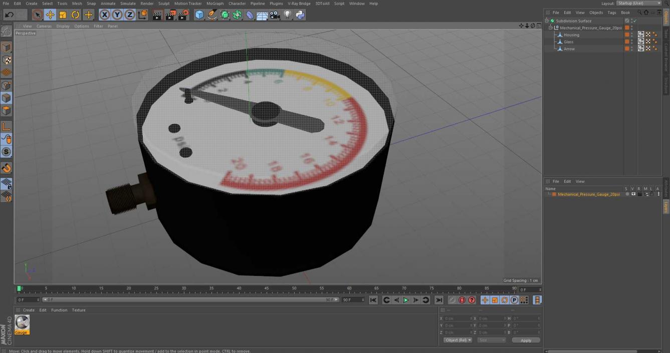 3D Mechanical Pressure Gauge 20psi