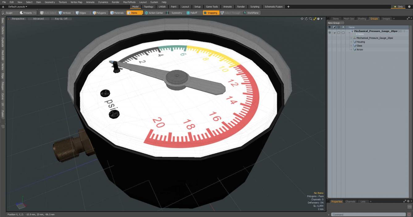 3D Mechanical Pressure Gauge 20psi