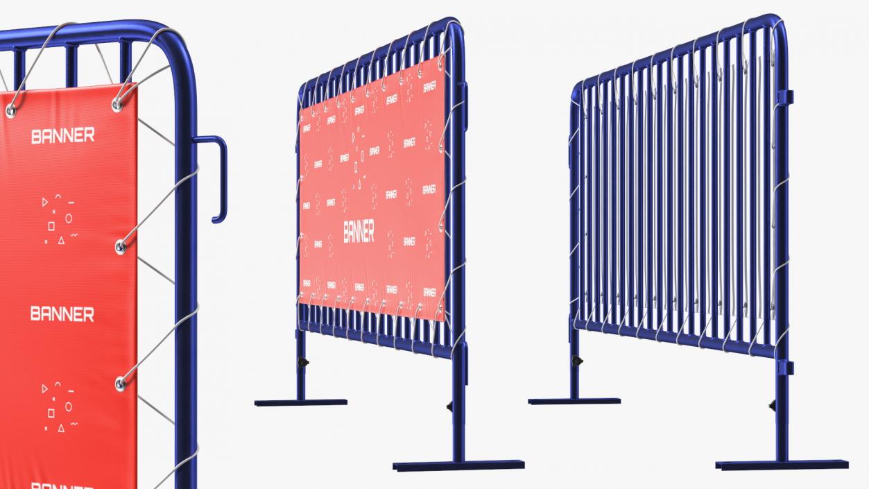 Modular Crowd Control Barrier Blue with Stretch Banner 3D model