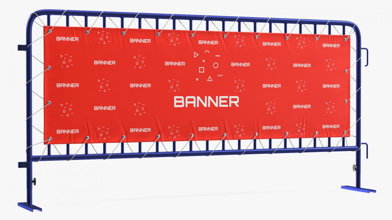 Modular Crowd Control Barrier Blue with Stretch Banner 3D model