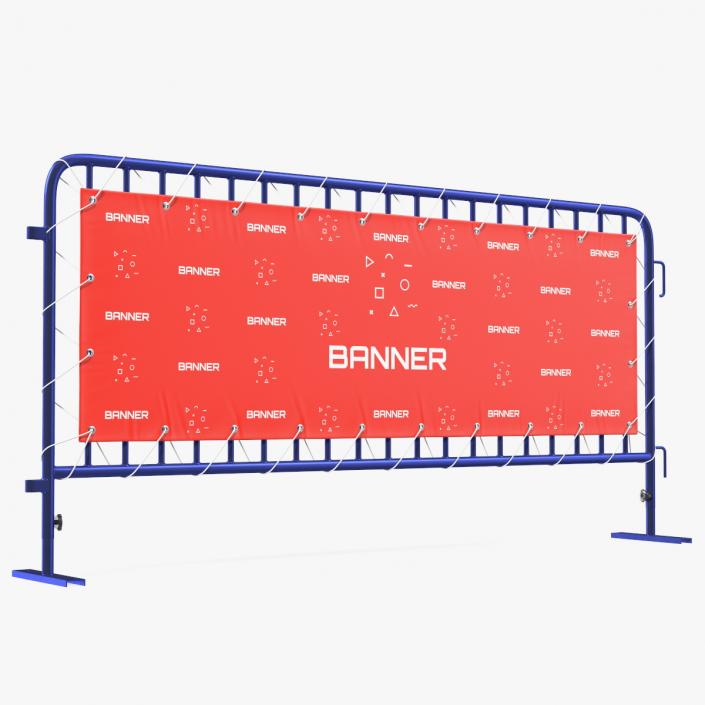 Modular Crowd Control Barrier Blue with Stretch Banner 3D model