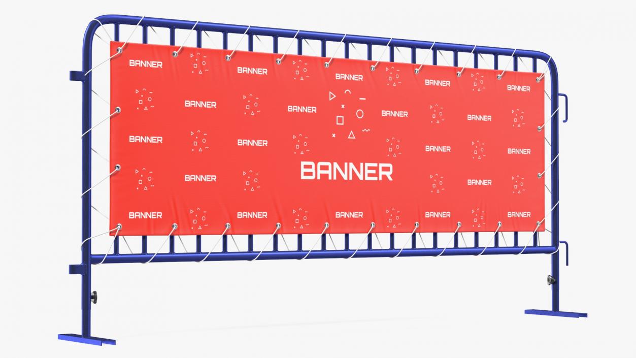 Modular Crowd Control Barrier Blue with Stretch Banner 3D model