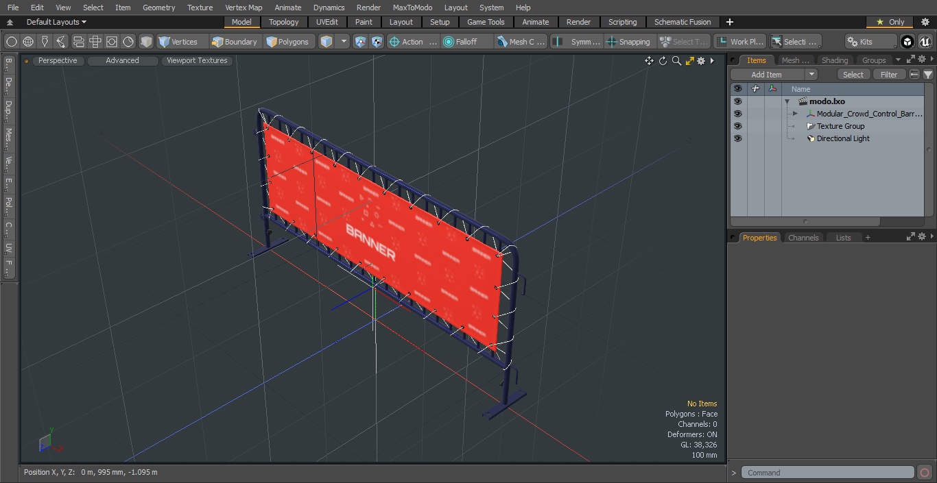 Modular Crowd Control Barrier Blue with Stretch Banner 3D model