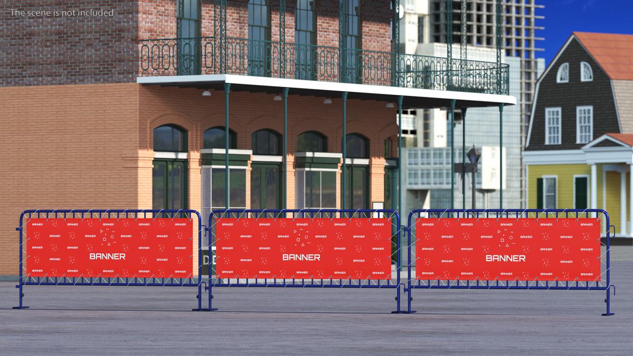 Modular Crowd Control Barrier Blue with Stretch Banner 3D model