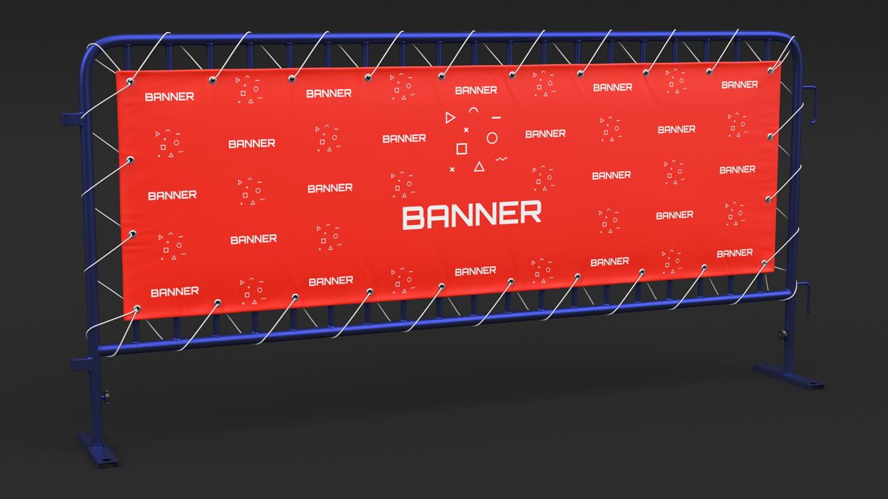 Modular Crowd Control Barrier Blue with Stretch Banner 3D model