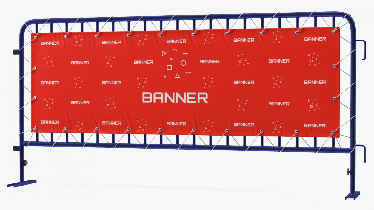 Modular Crowd Control Barrier Blue with Stretch Banner 3D model