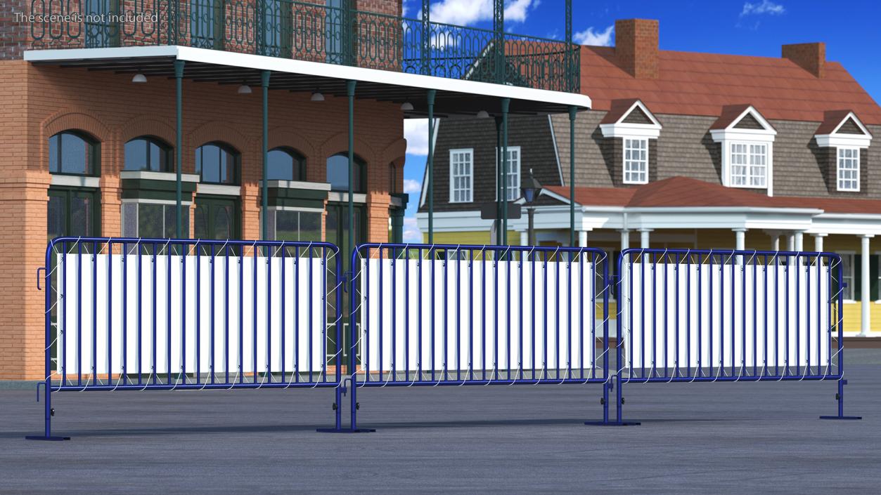 Modular Crowd Control Barrier Blue with Stretch Banner 3D model