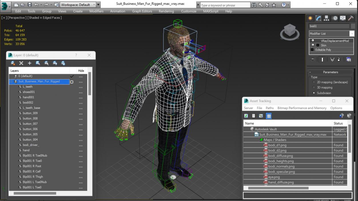 3D Suit Business Man Fur Rigged model