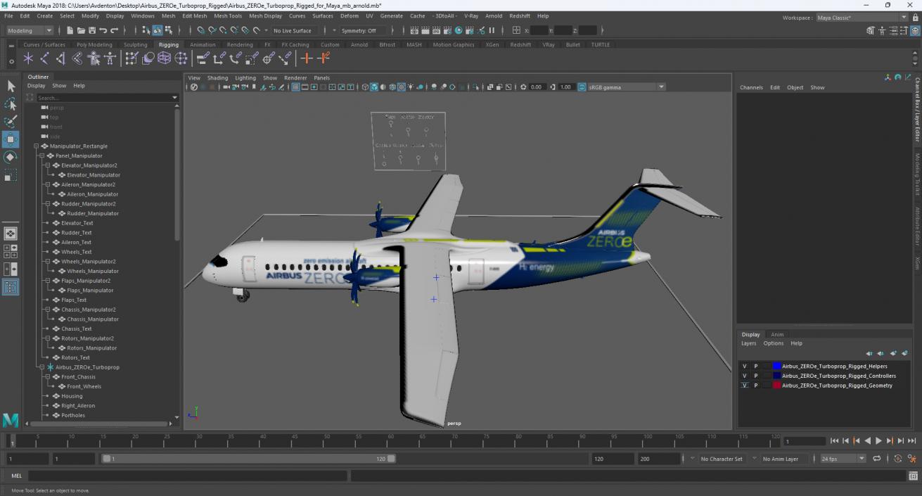 3D Airbus ZEROe Turboprop Rigged for Maya model