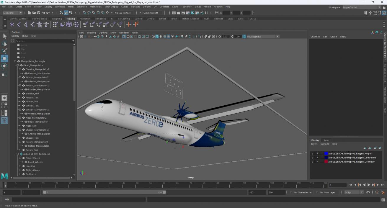 3D Airbus ZEROe Turboprop Rigged for Maya model