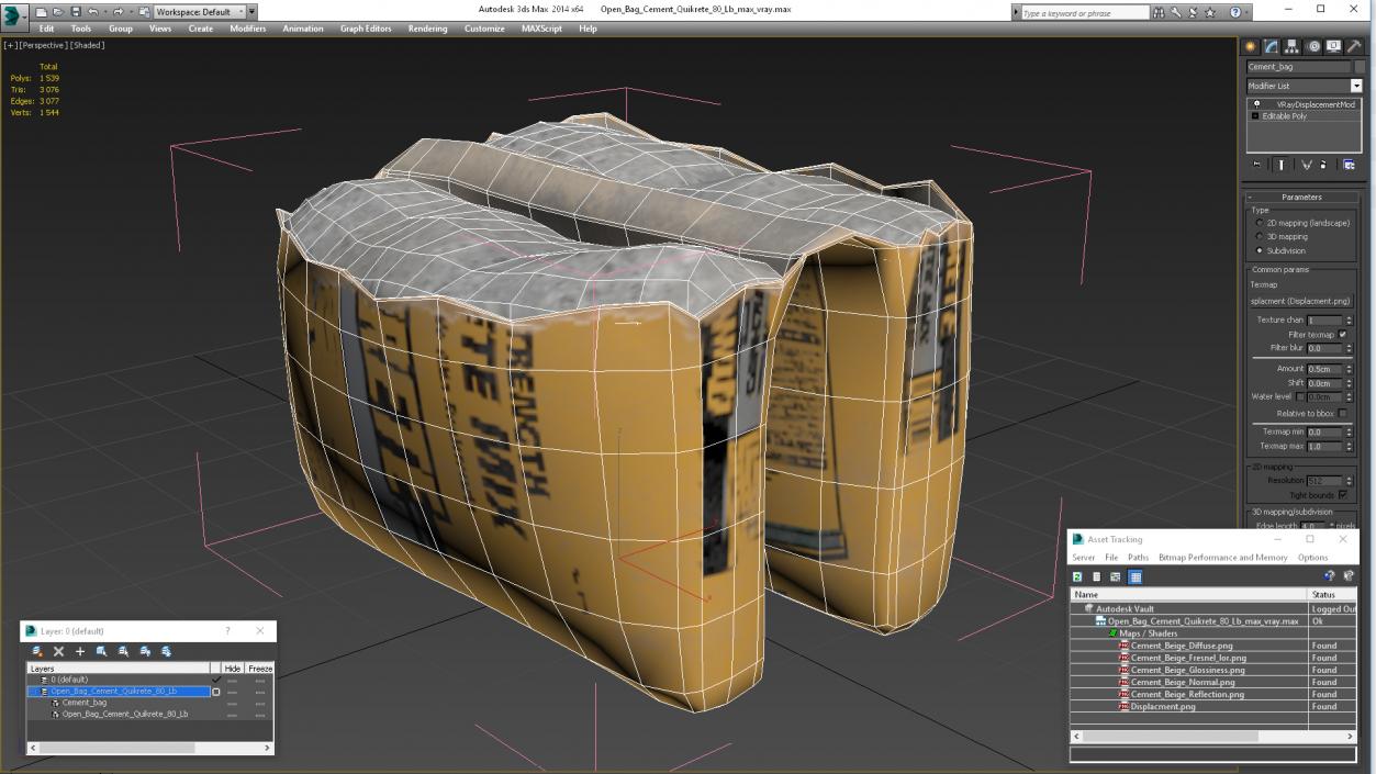 3D model Open Bag Cement Quikrete 80 Lb