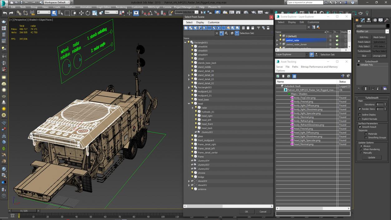 3D Patriot AN MPQ53 Radar Set Rigged model