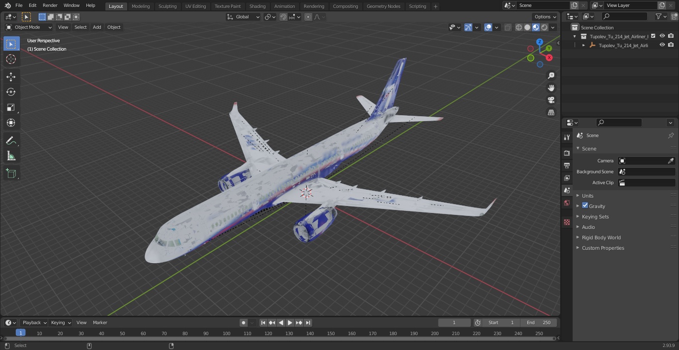 Tupolev Tu-214 Jet Airliner Flight 3D model