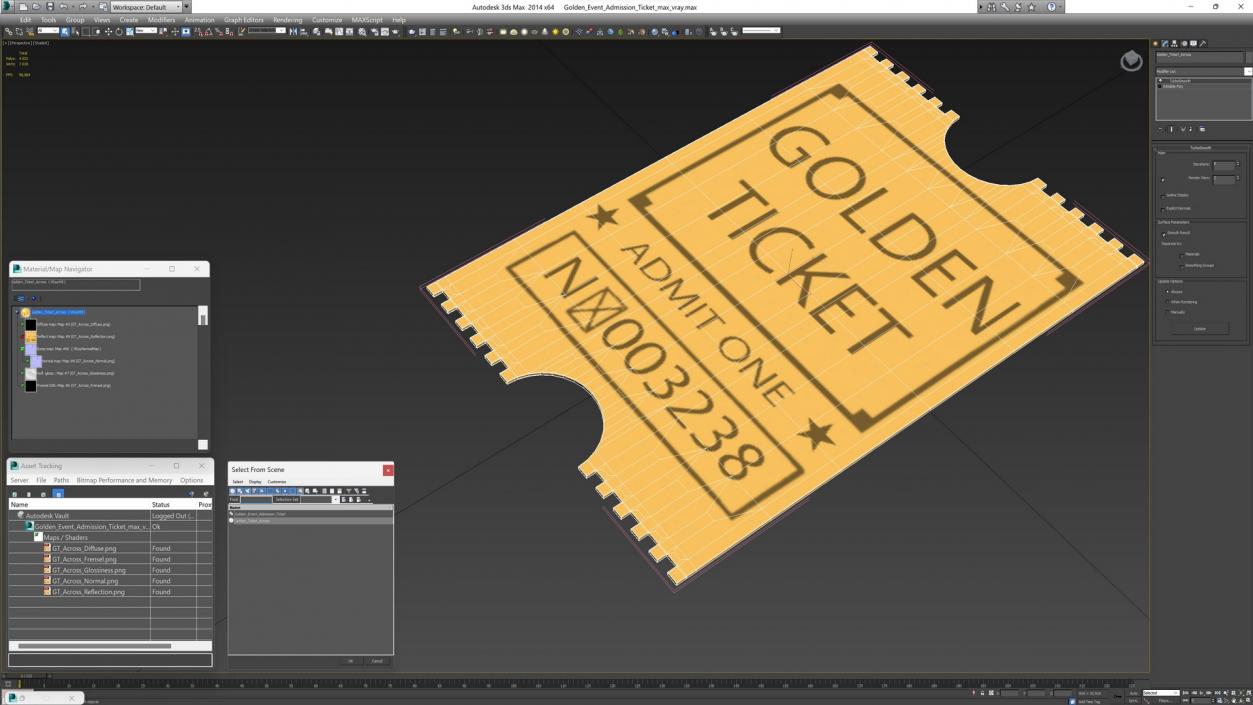 3D Golden Event Admission Ticket 2