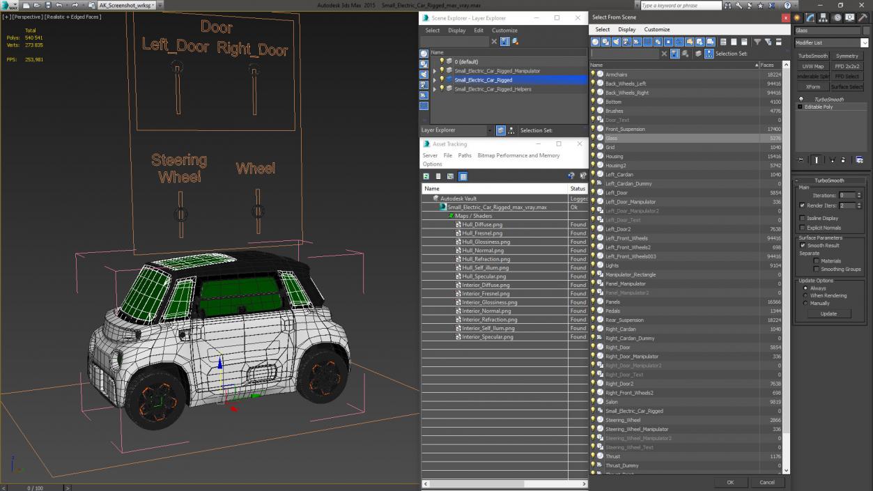 Small Electric Car Rigged for Maya 3D model