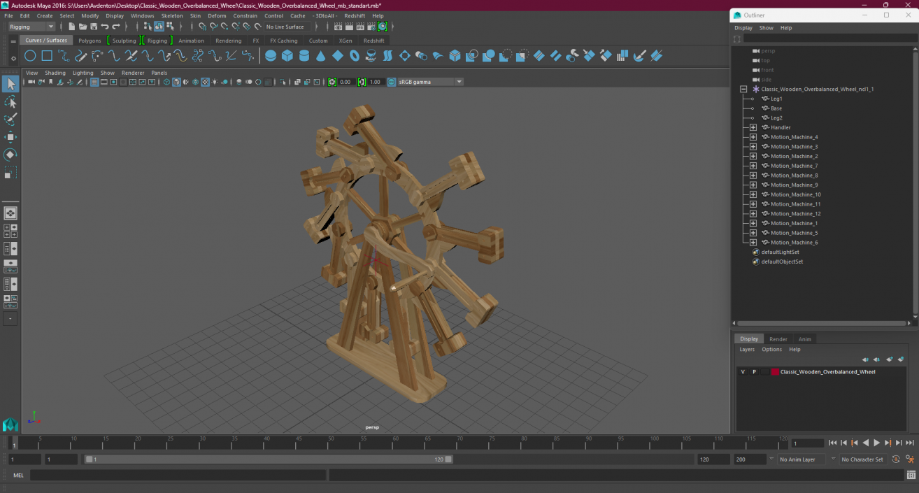 3D Classic Wooden Overbalanced Wheel model