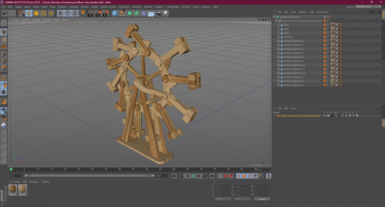 3D Classic Wooden Overbalanced Wheel model