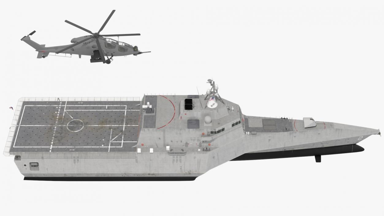 USS Independence LCS 2 with Combat Helicopter Rigged 3D