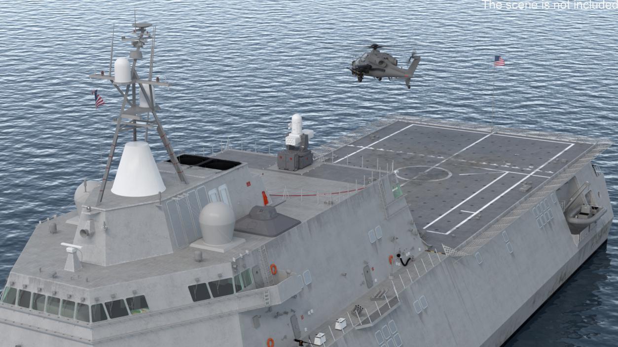 USS Independence LCS 2 with Combat Helicopter Rigged 3D