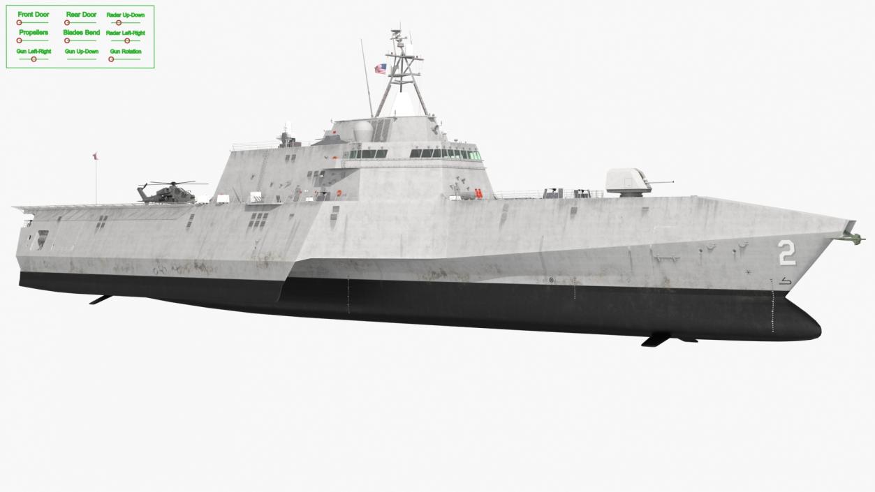 USS Independence LCS 2 with Combat Helicopter Rigged 3D