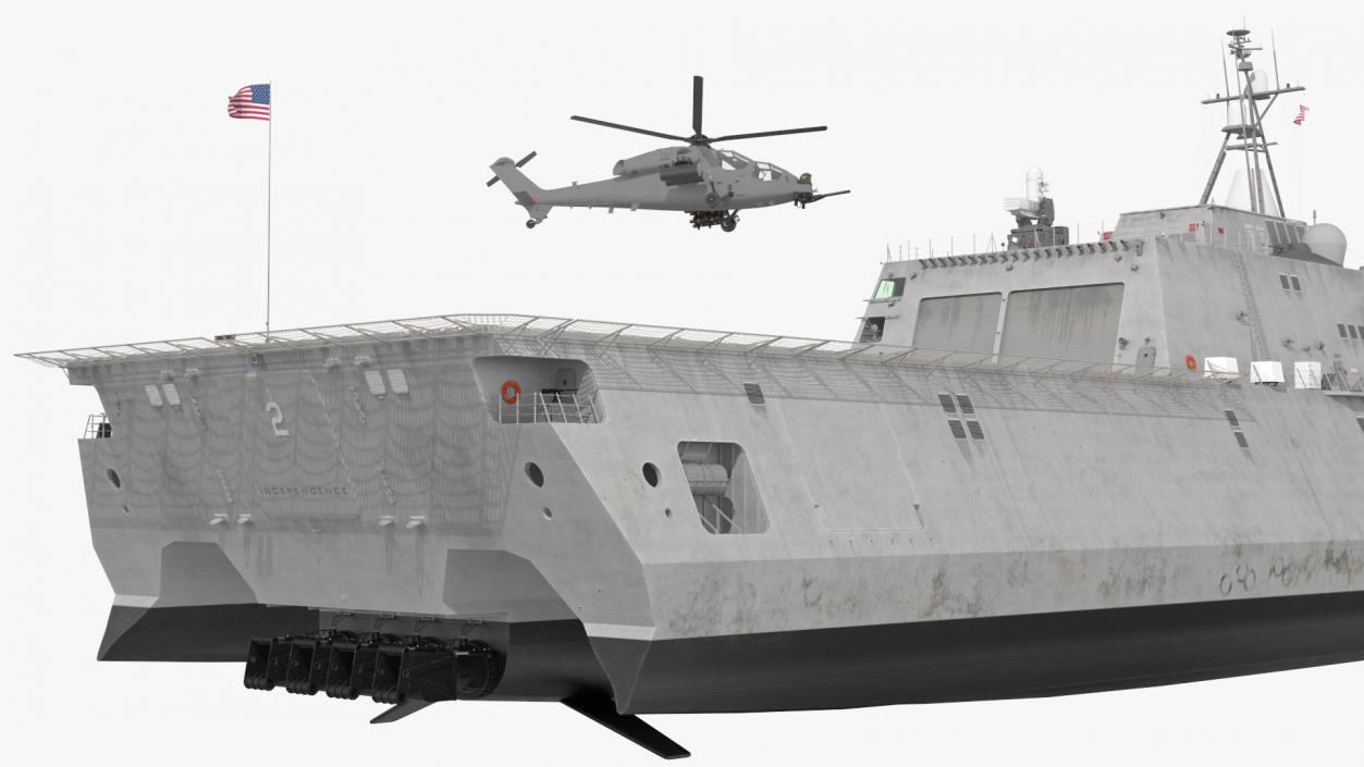 USS Independence LCS 2 with Combat Helicopter Rigged 3D