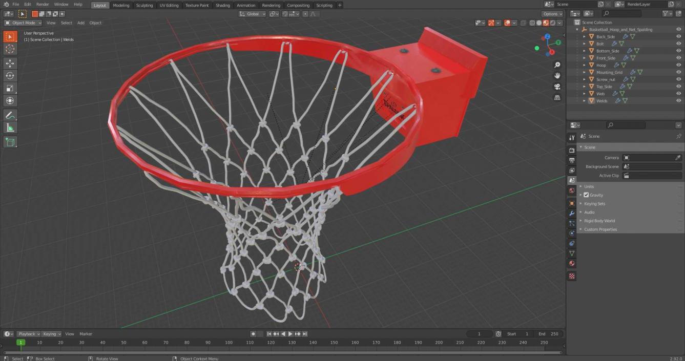 Basketball Hoop and Net Spalding 3D