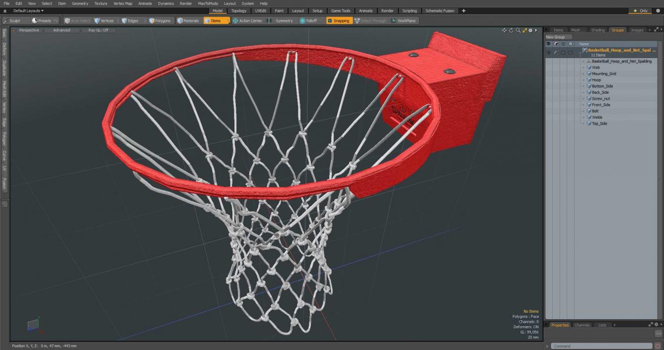 Basketball Hoop and Net Spalding 3D